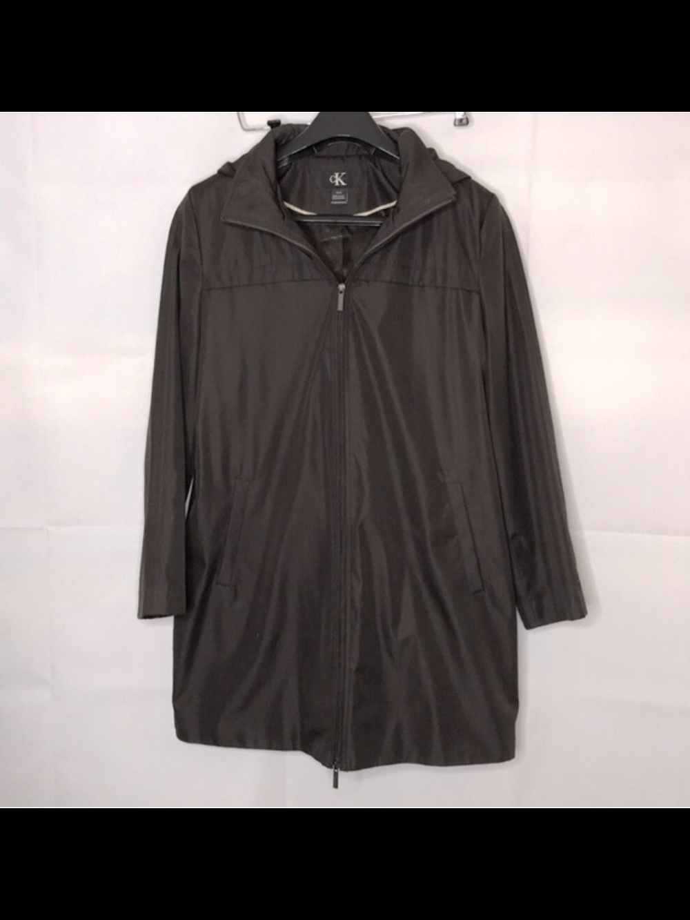 Calvin Klein Brown Hooded Trench Coat Women Sz XL